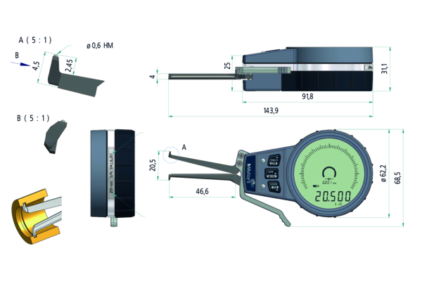 Mitutoyo External Digital  groove Caliper Gauge 209-928 range 5-20mm (Kroeplin Equivalent G005)