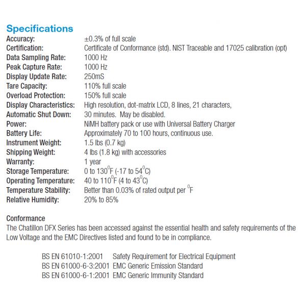 Chatillon DFE2-050 With Intergrated Load cell 800 ozf, 50 lbf, 25000gf, 25Kgf, 250 N (With Output)