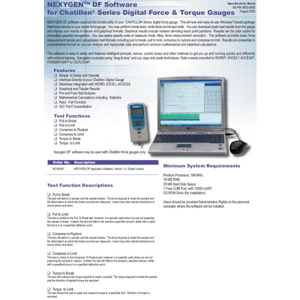 Chatillon DFS2-025 With Intergrated Load cell 400 ozf, 25 lbf, 10000gf, 10Kgf, 100 N (With Output and Nexygen DF Software)