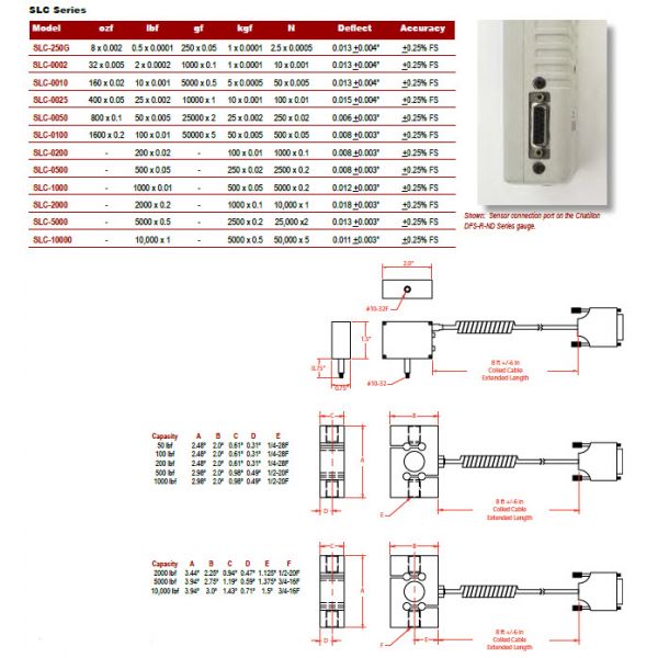 Chatillon SLC-250G Interchangeable Loadcell Sensors, 9 X 0.002 OZF LOAD SENSOR