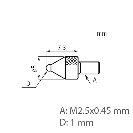 Mitutoyo 21AA349 Carbide Ball Point M2.5 x .45mm Length 7.3mm Diam 1.0mm