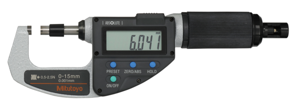 Mitutoyo Absolute Digital Micrometer, Adjust. Force 0-15mm, 0,5-2,5N 227-201-20