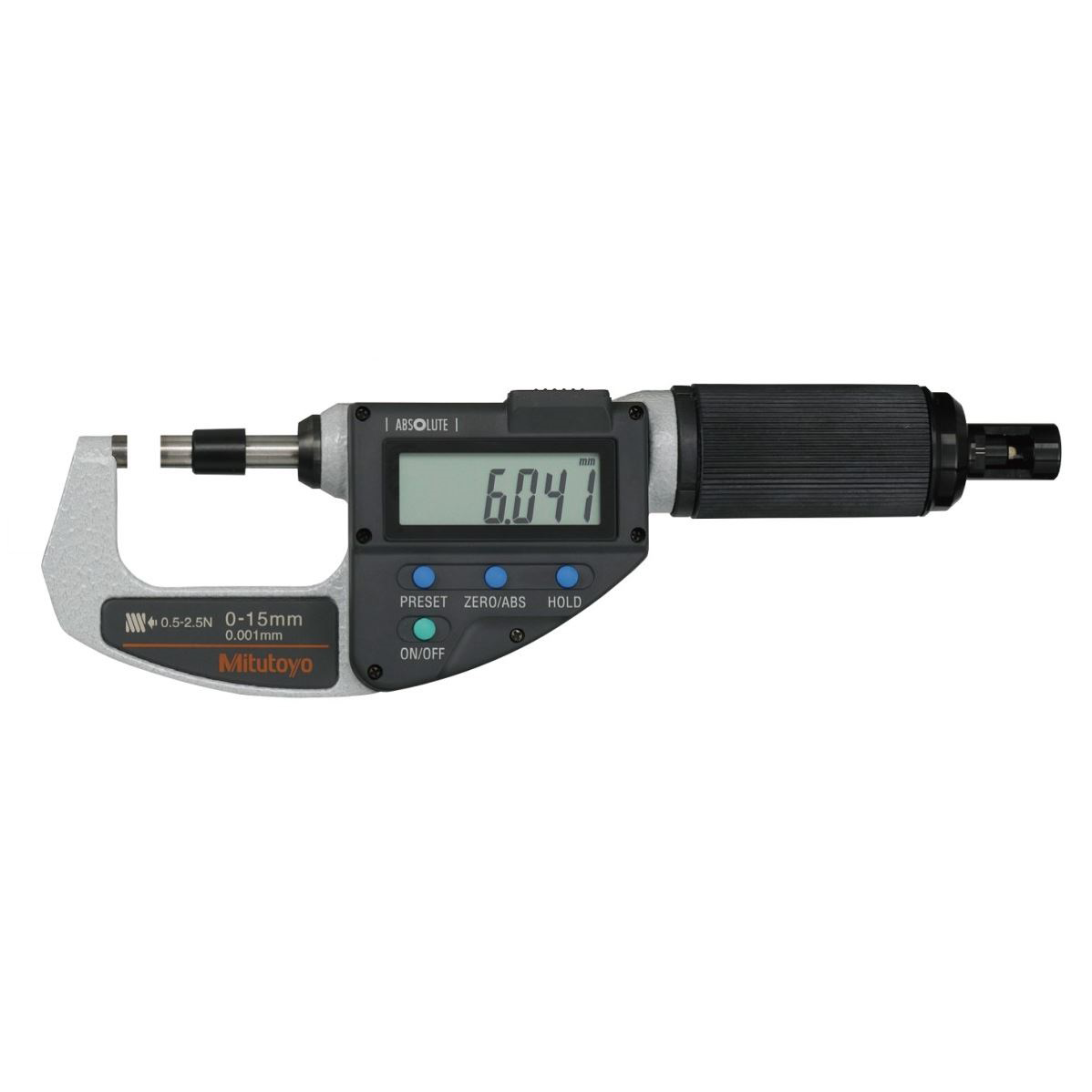 Mitutoyo Absolute Digital Micrometer, Adjust. Force Inch/Metric, Range 0-10mm/0-.4" 0,5-2,5N  227-215-20