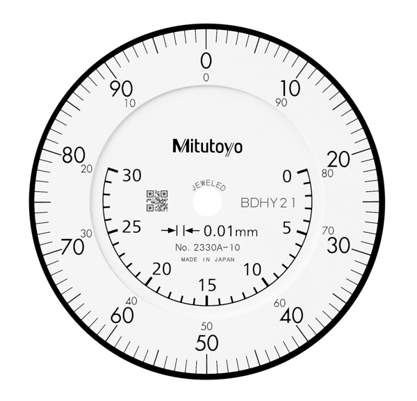 Dial Gauge, Flat Back, ISO Type Jewelled Bearing, 30mm, 0,01mm 2330AB-10