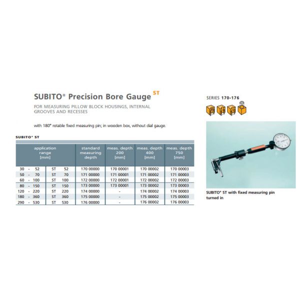 Schwenk 17100000 Precision Collapsible Bore Gauge FOR MEASURING PILLOW BLOCK HOUSINGS, INTERNAL GROOVES AND RECESSES with 180° rotable fixed measuring pin; in wooden box, without dial gauge application range[mm] 50-70mm