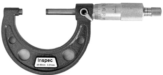 Inspec 106-02-000 Outside Micrometer 25-50mm Carbide Measuring faces Painted on fine cast frame Graduation .01mm