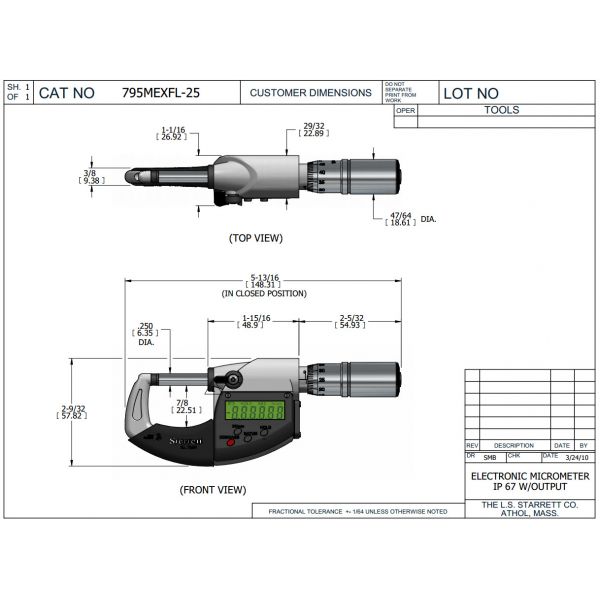 Starrett Digital Micrometer 25-50mm (1-2") IP67 Code 795MEXFL-50