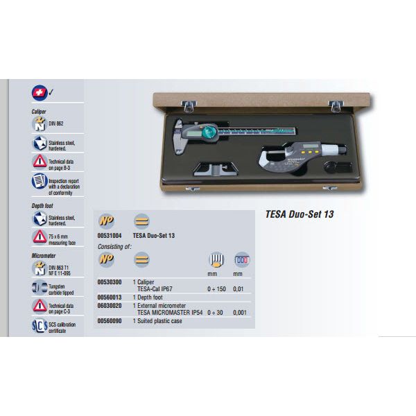 MICROMASTER Digital Micrometer IP54 (0-30 mm) + TWIN-CAL Digital Caliper IP67 (0-150 mm) + Depth Foot 00531004 DUO SET 13