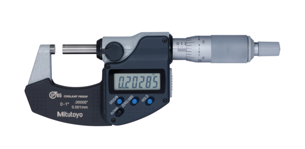 Mitutoyo Digital Micrometer IP65, Inch/Metric 0-25mm/ 0-1", without Output, Ratchet Thimble 293-344-30