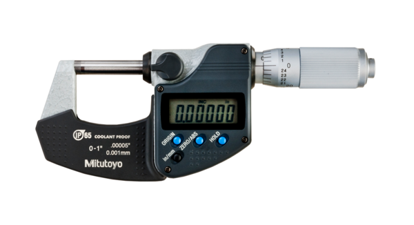 Mitutoyo Digital Micrometer IP65, Inch/Metric 0-1", w/o Output, Ratched Thimble 293-349-30