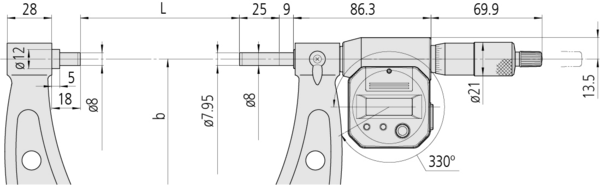 Mitutoyo Digital Micrometer IP65, Inch/Metric 475-500mm/19-20", with Output Item number: 293-789 Ratchet stop