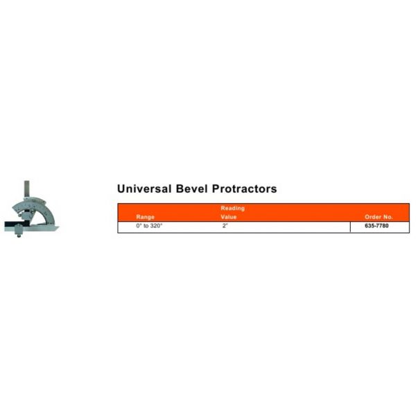 MHC 635-7780 Universal Bevel protractor Range : 0-320 degrees reads 2 degree