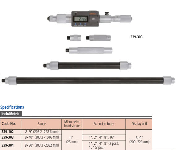 Mitutoyo Digital Tubular Inside Micrometer (Pipe) 339-303 Range 200-1000mm/8-40"