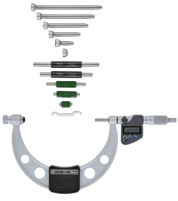 Mitutoyo Digital Micrometer Interchangeable Anvil Inch/Metric, 0-150mm(0-6"), IP65, incl. 6 Anvils 340-351-30 (inspec Equivalent 106-61-400)