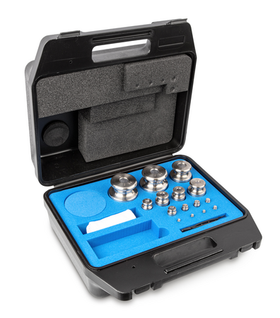 Kern 344-074 Kern M1 Sets 1g - 2Kg in a plastic case Cylindrical shape, polished stainless steel Dust-brush, tweezers and gloves to handle the weights.