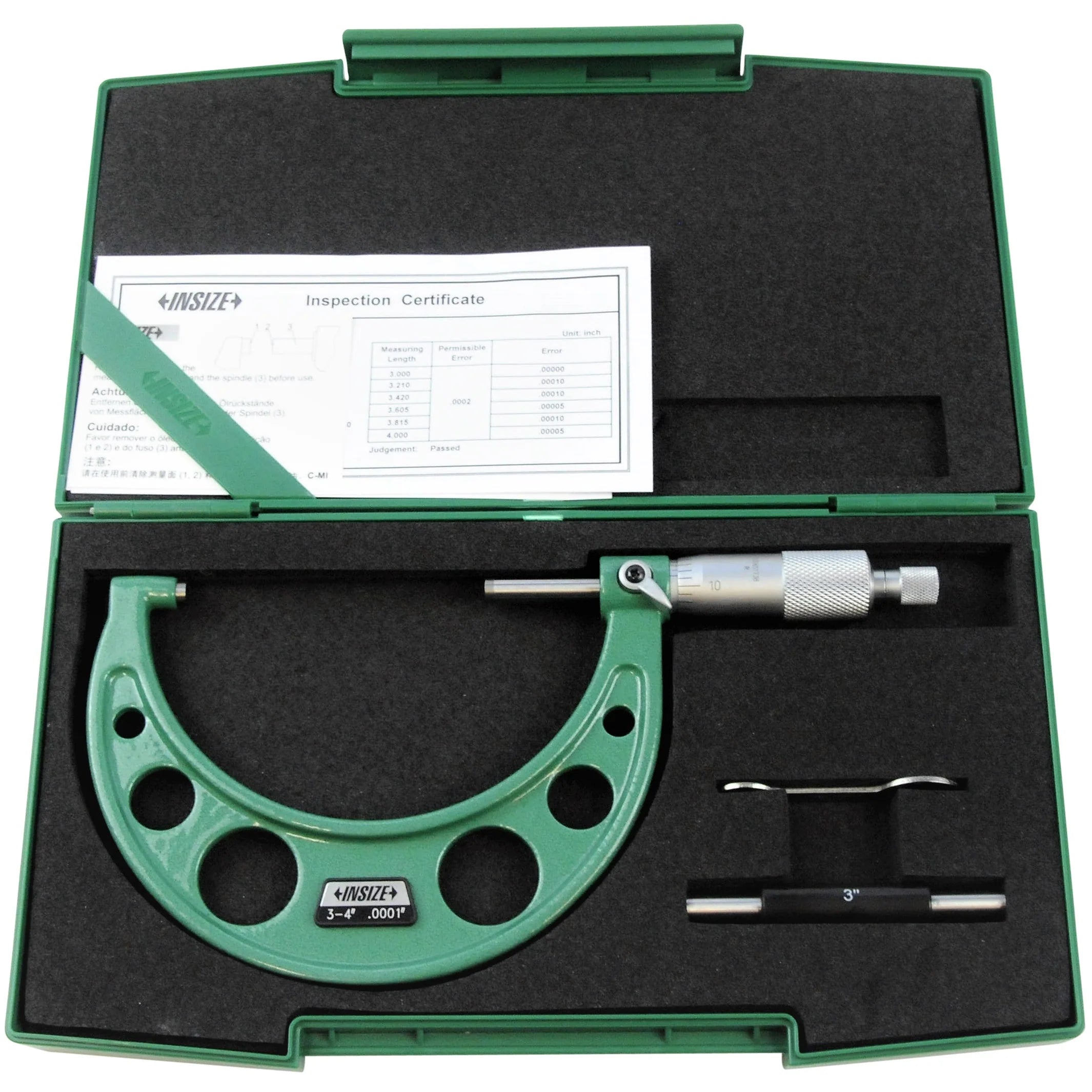 Insize Mechanical micrometers without heat shield 3-4" x.0001", 3203-4