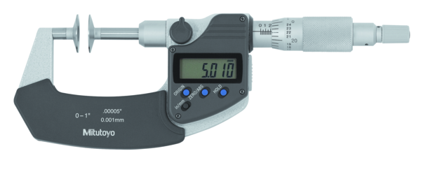 Mitutoyo Digital Disc Micrometer Inch/Metric, 3-4", Non-Rotating Spindle, Disk=20mm 369-353-30 Flat Anvils no Central Recess