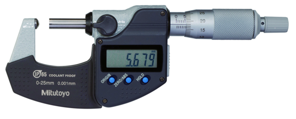 Mitutoyo Digital Tube Micrometer, Spherical Anvil Inch/Metric, 0-25mm/0-1", IP65 395-351-30