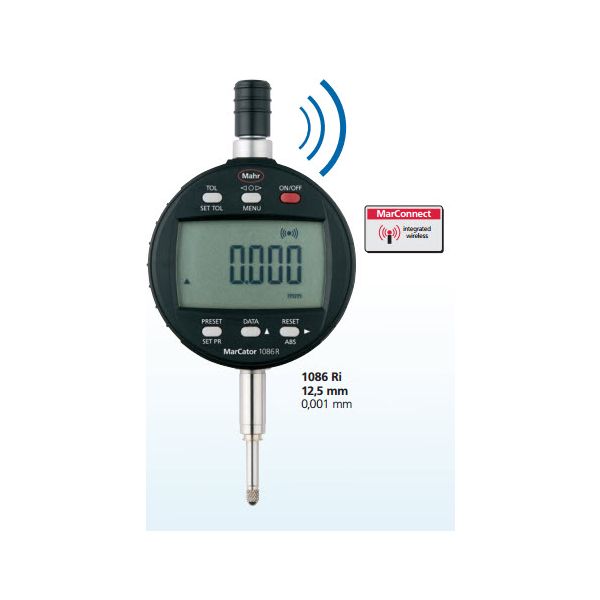 Mahr Federal 4337624 1086 Ri Wireless Indicator; 0.5"/12.5mm; Resolution 0.0005 mm, 0.001 mm, 0.002 mm, 0.005 mm, 0.01 mm,Resolution inches .00002", .00005", .0001", .0002", .0005"