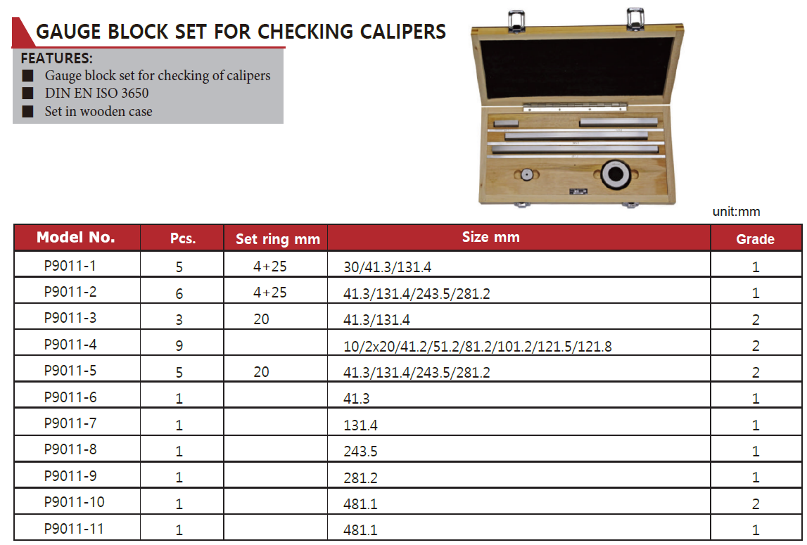 P9011-2 Gauge Block Set for Calipers 10/2×20/41.2/51.2/81.2/101.2/121.5/121.8