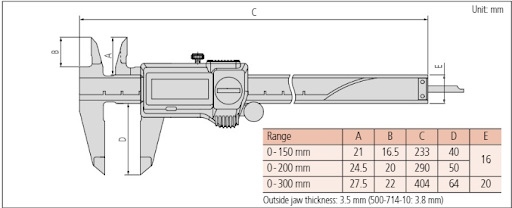 Mitutoyo Digital ABSOLUTE Coolant Proof IP67 Carbide Caliper 0-200mm(0-8") OD/ID Carbide 500-734-10