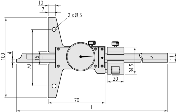 Mitutoyo Dial Depth Gauge 0-200mm, 0,05mm, Fine adjustment 527-302-50