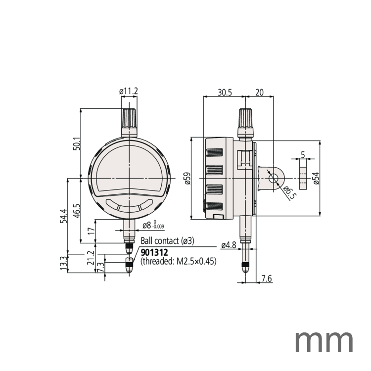 Mitutoyo 543-715 (0.01mm) Lug Back Low Force Digital Indicator ID-C 0-12.7mm