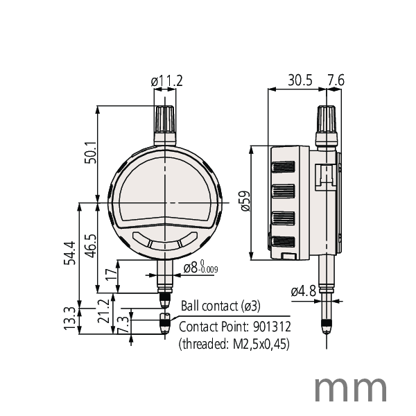 Mitutoyo 543-707B (0.01mm/0.001mm) ABSOLUTE Low Force Digital Indicator ID-CX Lug Back 0-12.7mm (0-0.5″) 3/8" stem