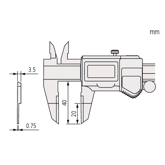 Mitutoyo Digital ABS Blade Caliper Inch/Metric, 0-150mm/0-6", IP67, Thumb Roller 573-734-20