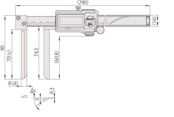 Mitutoyo Digital ABS Knife-Edge Caliper 10,1-200mm, IP67, Thumb Roller 573-642-20