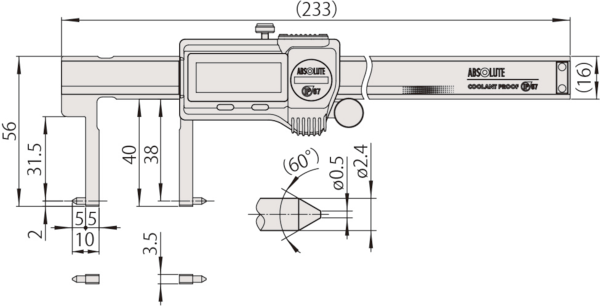 Mitutoyo Digital ABS Inside Point Jaw Caliper Inch/Metric, 20-170mm/0,8-6.8", IP67, Thumb Roller 573-746-20