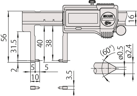 Mitutoyo Digital ABS Neck Point Jaw Caliper 0-150mm, IP67, Thumb Roller 573-652-20