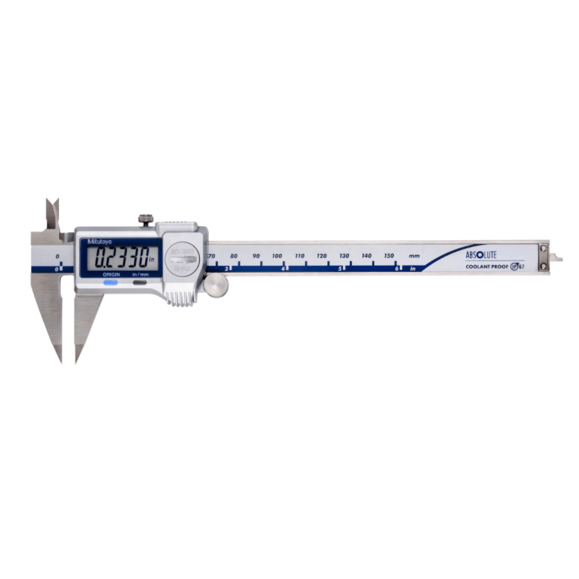 Mitutoyo Digital ABS Point Caliper (Fine Type) Inch/Metric, 0-150mm/0-6", IP67, Thumb Roller 573-721-20