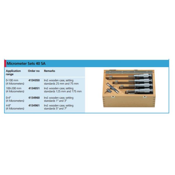 Mahr 4134051 set of outside micrometers 100-200mm Graduation .01mm