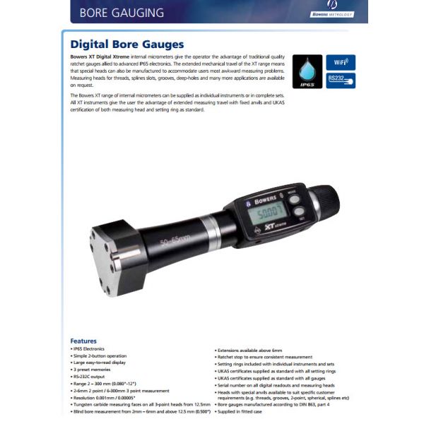 Bowers XT3 Digital Bore Gauge Set With Bluetooth  3/4-2" SXTD5i-BT