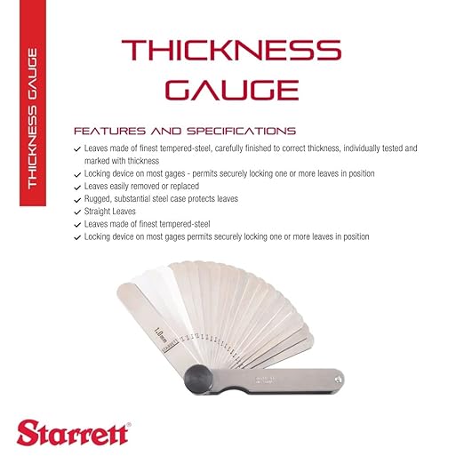 Starrett Tempered Steel English Thickness Gage with Easily Removed Leaves - Ideal for Carpenters and Home Improvement - 26 Number of Leaves, 1/2"-1/4"x3"-1/32" Size of Leaves - 66T