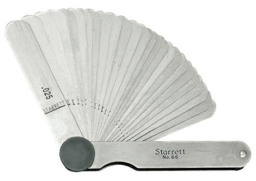 Starrett 66 Inch Thickness Gauge 66 Thickness Gauges Tempered Steel Thickness Gauge, .0015-.025" Range, 26 Leaves