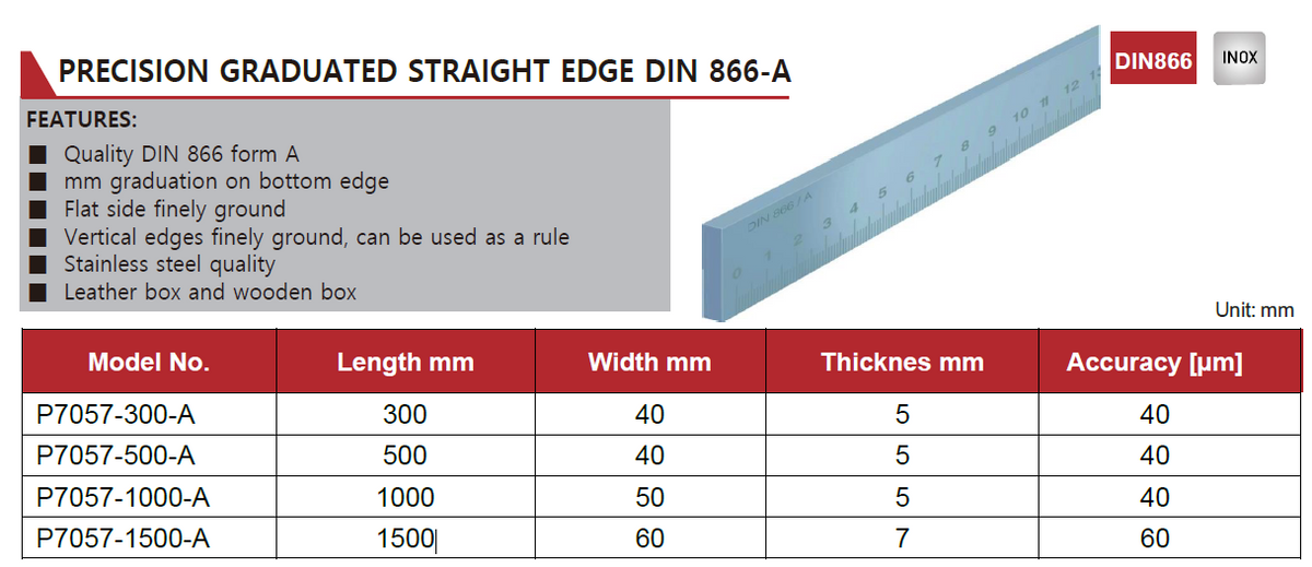 P7057-500-A Graduated Straight Edge DIN 866-A 500