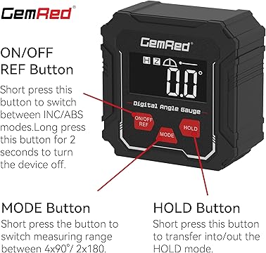 GemRed Digital Angle Gauge DAG-V1 (DAG-V1 Hold Function)  accuracy of ± 0.2° and a resolution of 0.1°