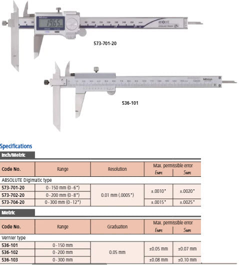 Mitutoyo Vernier Offset Caliper 0-150mm, 0,05mm, Metric 536-101