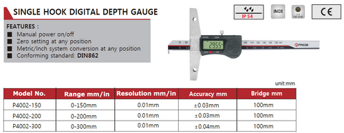 P4002-150 SINGLE HOOK DIGITAL DEPTH GAUGE 0-150mm