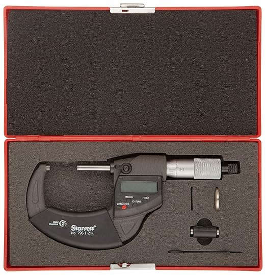 Starrett 796XRL-2 Electronic Digital Outside Micrometer, 1 to 2 in Measuring, Graduations 0.00005 in, LCD Display, Carbide Tip, Satin Chrome