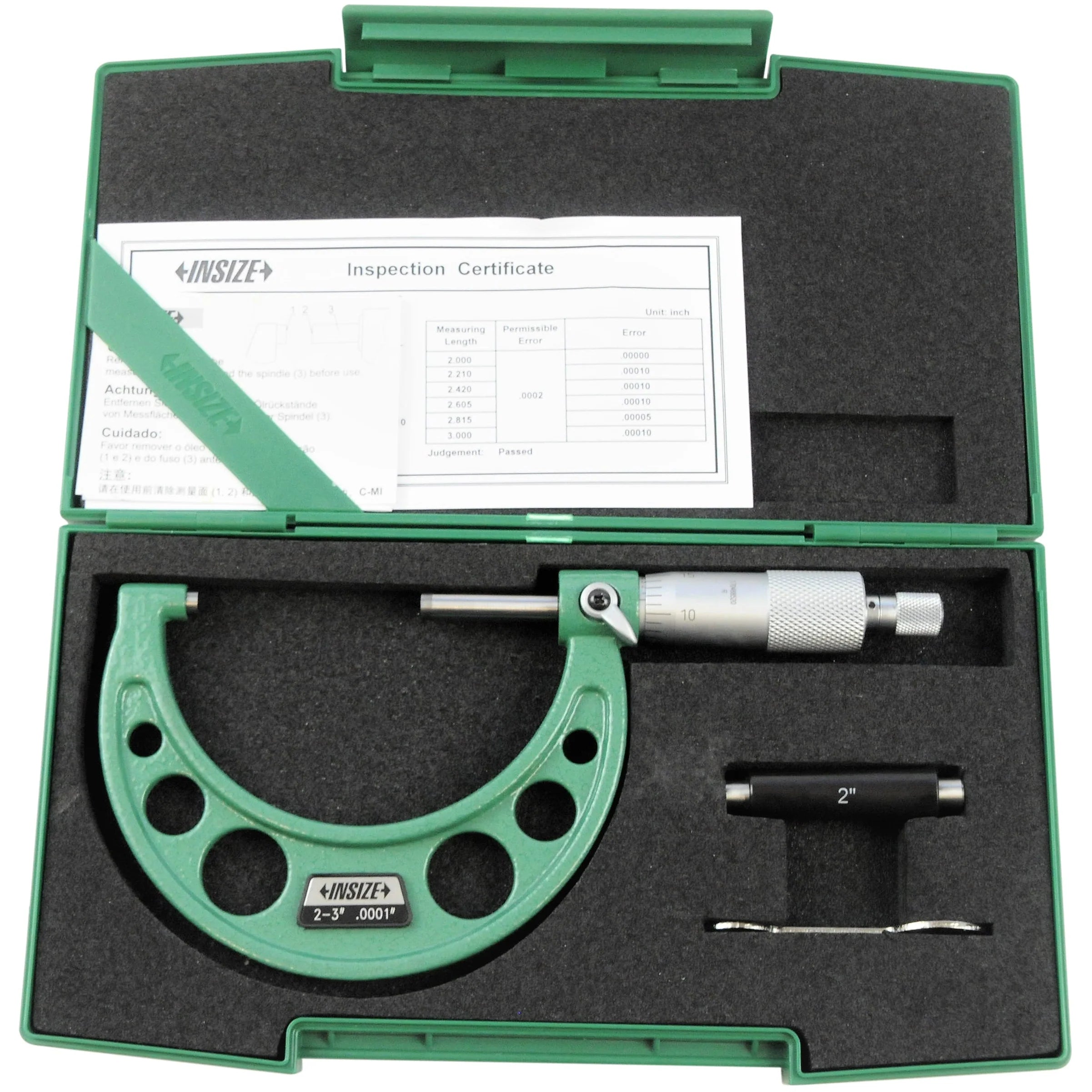 Insize Mechanical micrometers without heat shield 2-3" x.0001", 3203-3