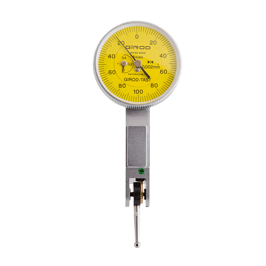 Girod GT 2253 R Lever Dial Indicator Horizontal Type, Graduation 0.002mm, Range 0.4mm, Stylus Length 12mm, Bezel Diameter 27.4mm
