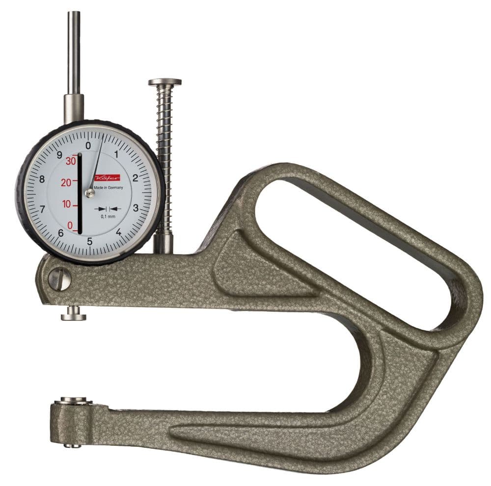 Käfer K100C(0.1mm) Dial Thickness Gauge 0-30mm, 10mm anvils For soft leather, cardboard, paper, foils, etc