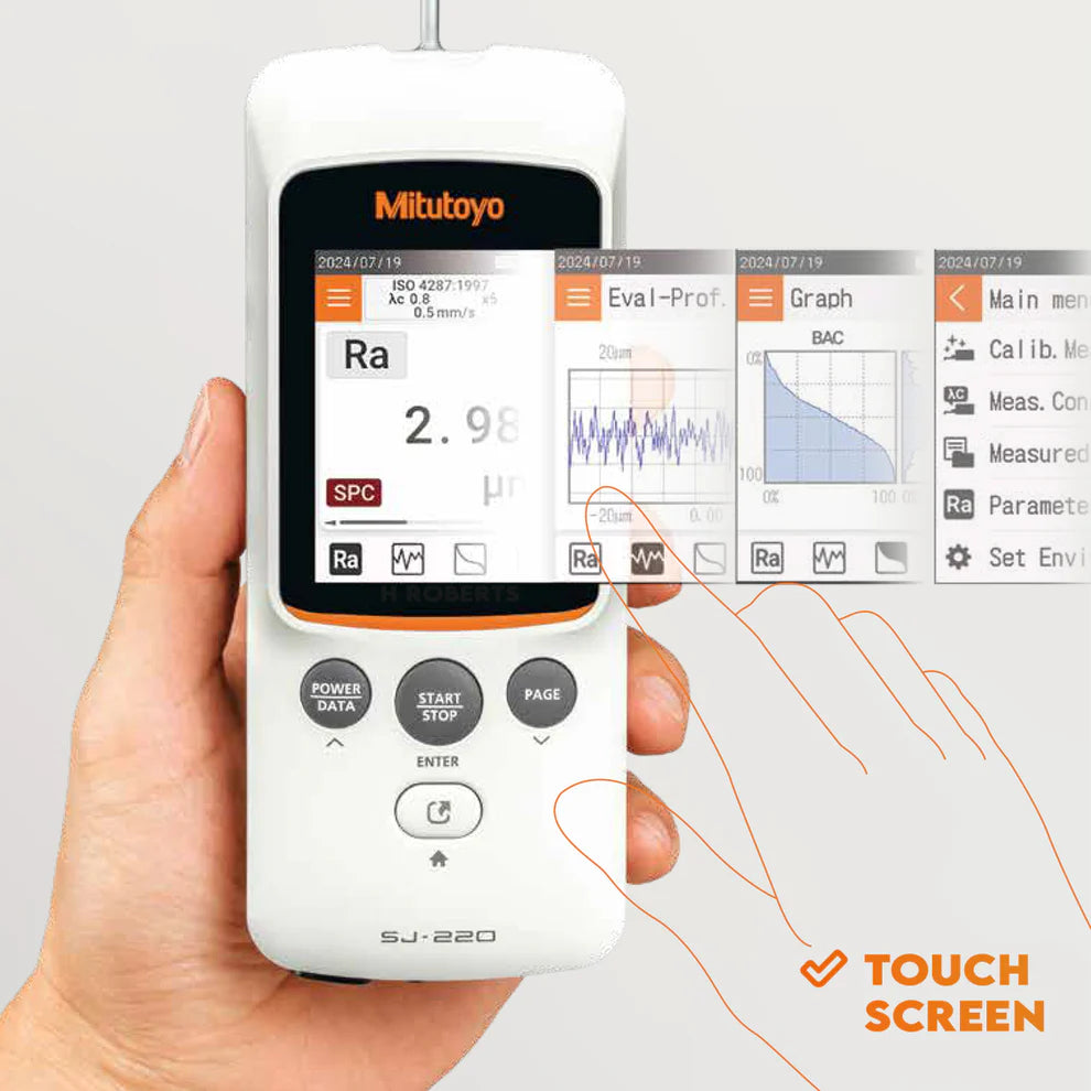 Mitutoyo 178-743-13 SJ-220R Portable Surface Roughness Tester, Retractable Drive Unit, Stylus Tip Angle 60°, Radius 2μm, Imperial / Metric, Measuring Range 17.5mm
