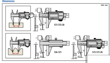 Mitutoyo Digital ABS Point Caliper (Fine Type) Inch/Metric, 0-150mm/0-6", IP67, Thumb Roller 573-721-20