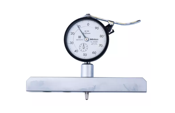 Mitutoyo Dial Indicator Depth Gauge 0-200mm, Ball Point Contact Element, 150mm Base 7221A