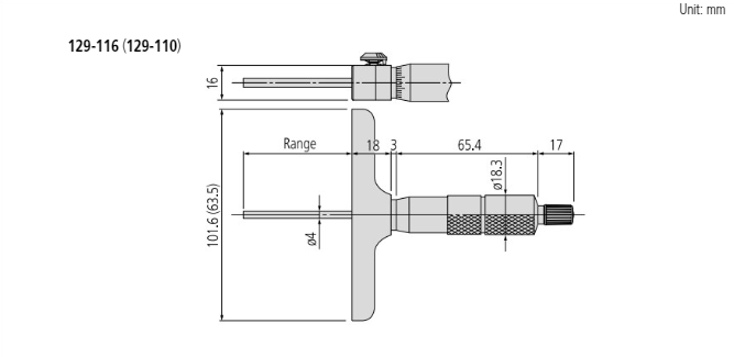 Mitutoyo Depth Micrometer, Interchangeable Rods 0-300mm, 101mm Base 129-153