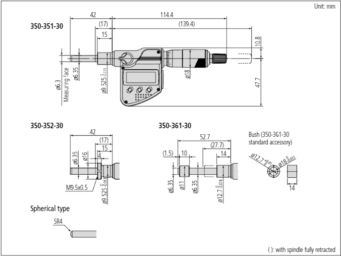 Mitutoyo Digital Micrometer Head, Non Rot., 0-1", Flat Spindle, 0,5" Plain Stem IP65 350-361-30